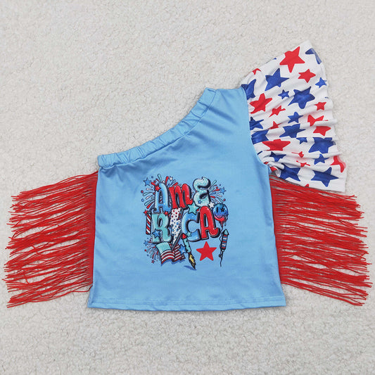 Baby Girls Clothes Tops 4th Of July Stars America Fringe Tops GT0942 4.2