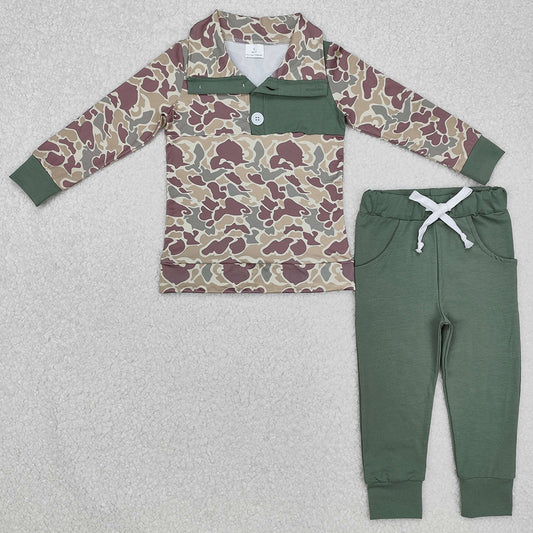 Baby Boys Clothes Fall Green Camo Pullovers Tops Shirt Pants Clothes Sets BLP0491
