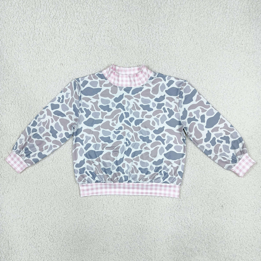 Baby Girls Clothes Long Sleeve Pink Light Grey Camo Choker T-shirts Top GT1874