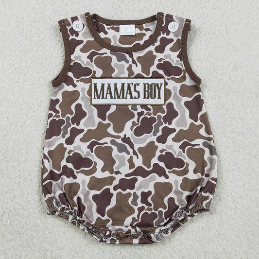 Baby Boys Rompers Embroidery Mama's Boy Southern Brown Camo Sleeveless Rompers SR3889