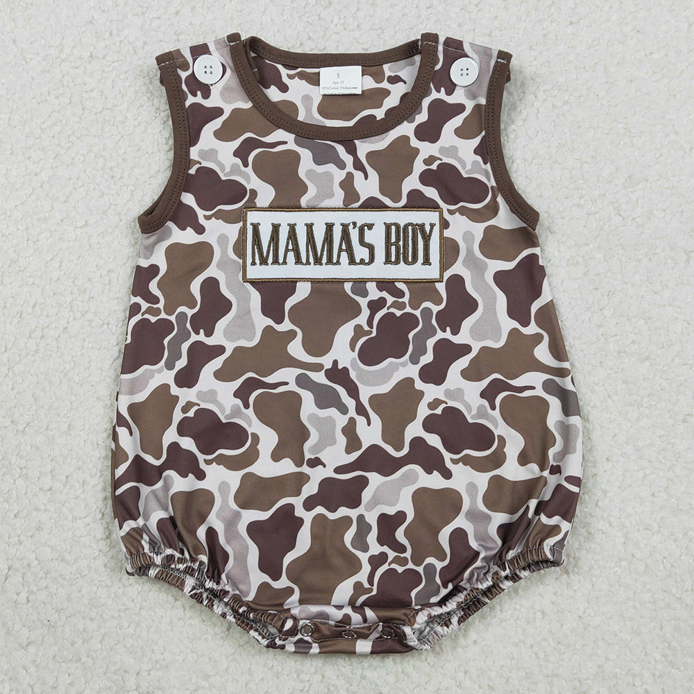 Baby Boys Rompers Embroidery Mama's Boy Southern Brown Camo Sleeveless Rompers SR3889