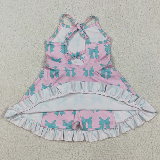 Baby Girls Dress Pink Strap Green Bows Yoga Ruffle Knee Length Dresses GSD2293 5.23