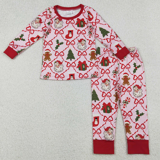Baby Girls Pajamas Red Bows Santa Gifts Checked Top Pant Christmas Pajamas Sets GLP2807 10.3