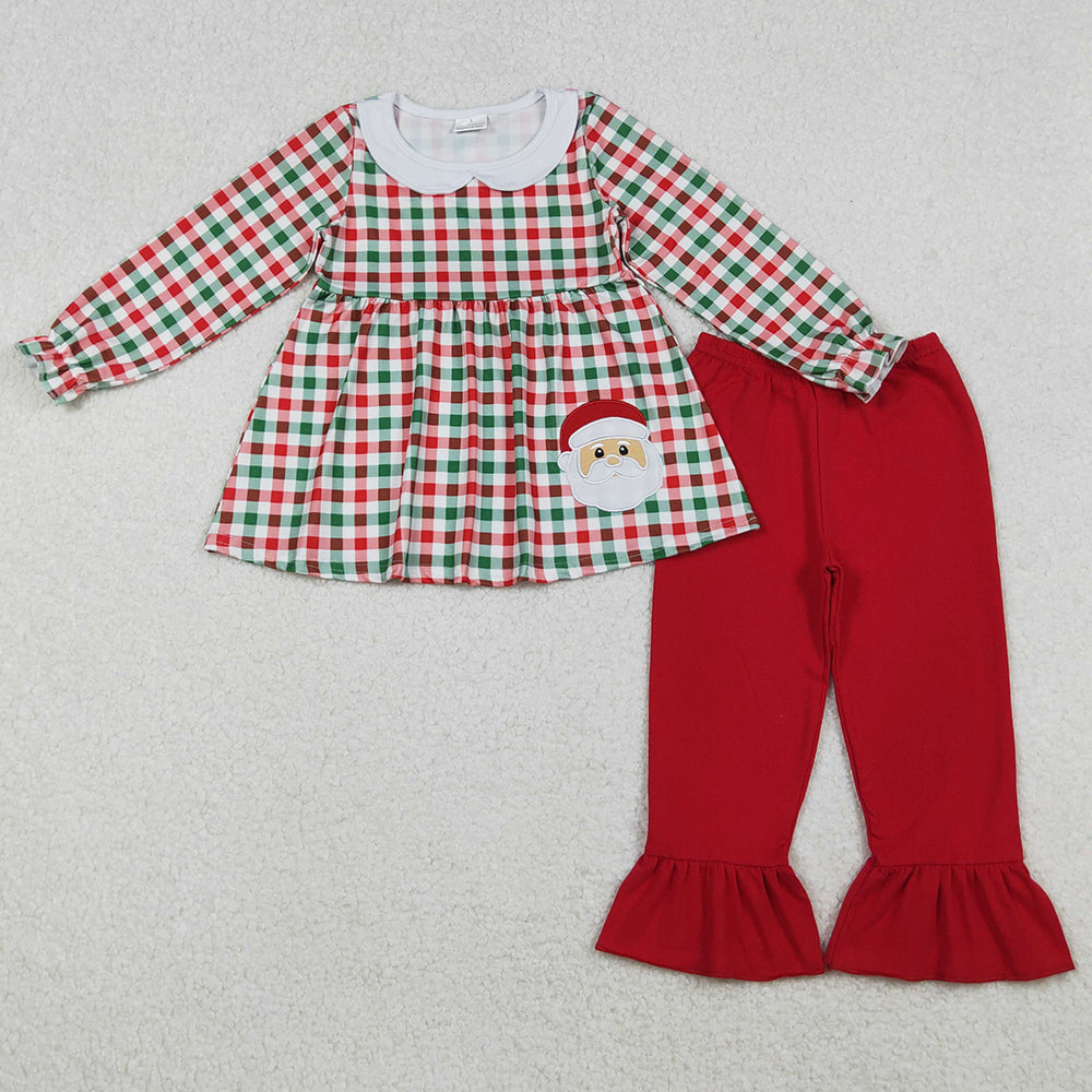 Baby Girls Clothes Embroidery Santa Claus Green Red Checked Tunic Ruffle Pant Christmas Clothes Set GLP2530 10.3