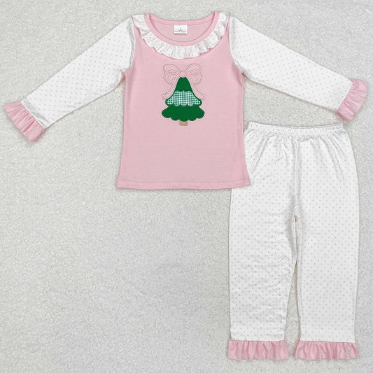 Baby Girls Pajamas Christmas Tree Bow Shirt Pants Pajamas Clothes Sets GLP1628