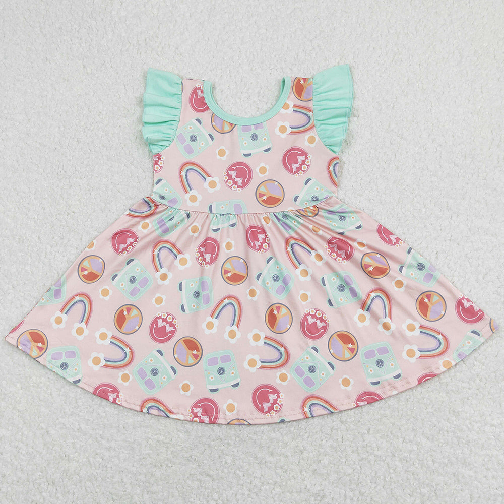 Baby Girls Dress Rainbow Bus Flutter Sleeve Twirl Dresses GSD0717