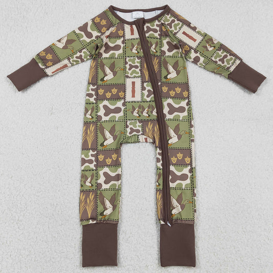 Baby Boys Clothes Camo Ducks Checked Hunting Zip Convertible Rompers LR2949 12.31