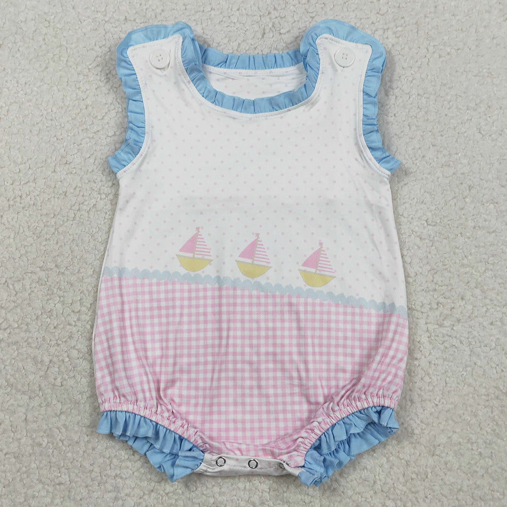 Baby Boys Rompers Sleeveless Boats Polka Dots Ruffle Rompers SR3755