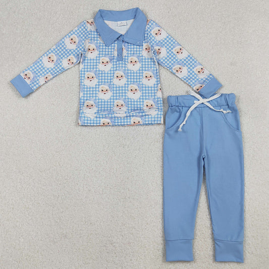Baby Boys Clothes Blue Checked Santa Button Top Pockets Pants Christmas Clothes Sets BLP1295 10.3
