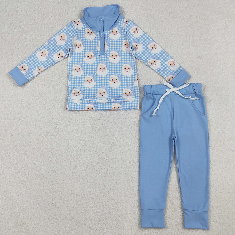 Baby Boys Clothes Blue Checked Santa Button Top Pockets Pants Christmas Clothes Sets BLP1295 10.3