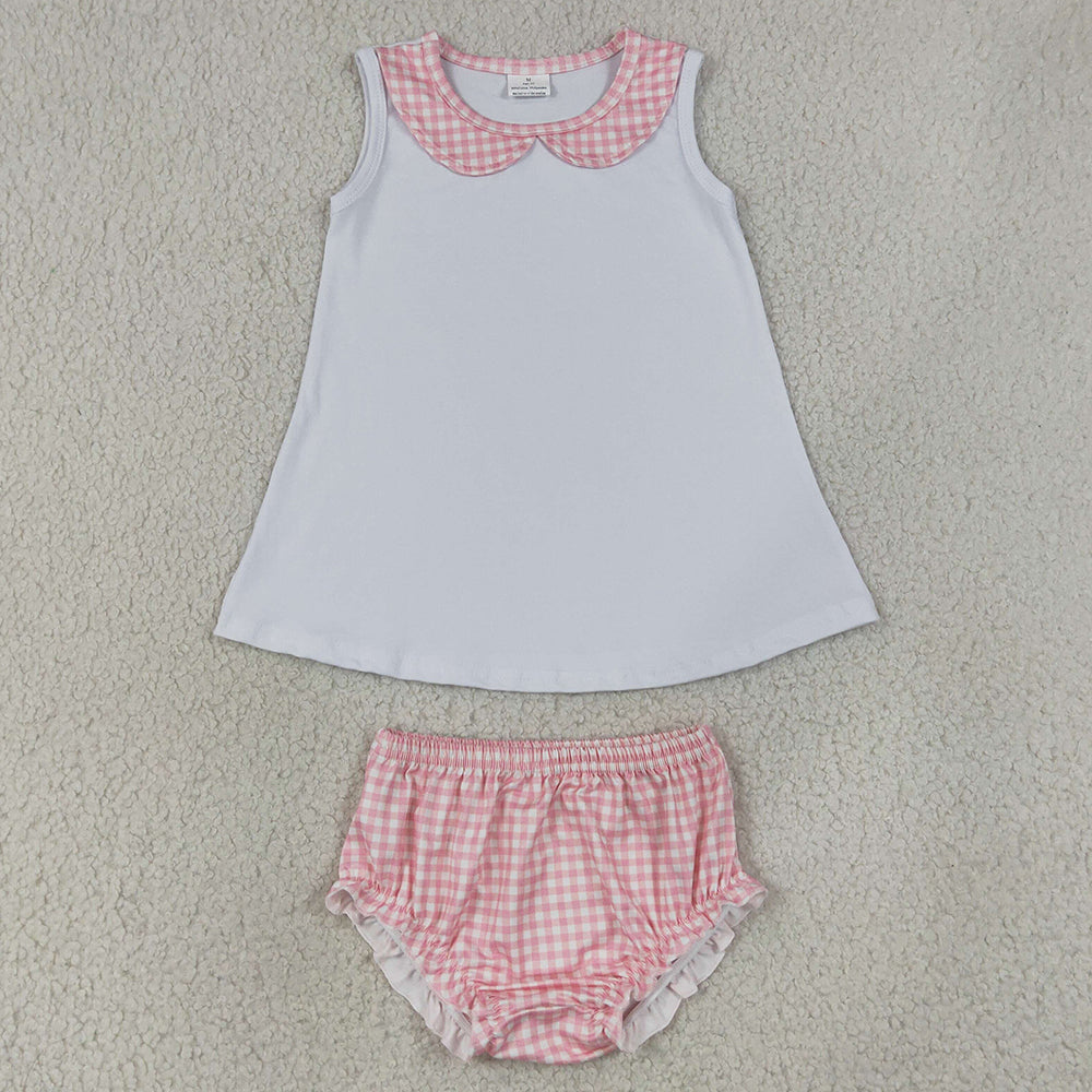 Baby Girls Clothes Light Pink Checked Checked Tunic Bummies Clothes Sets GBO0538