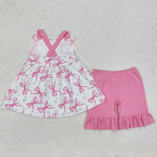 Baby Girls Clothes Pink Bows Straps Top Ruffle Shorts Clothes Sets GSSO2075 3.7