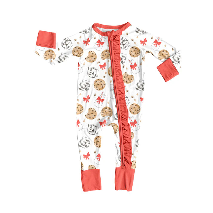 Preorder(moq 5)Baby Girls Christmas Cookie Milk Zipper Footie Rompers 8.12