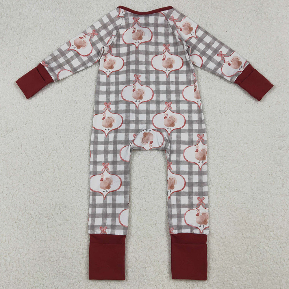 Baby Boys Rompers Turkey Checked Thanksgiving Zipper Footie Rompers LR2691 10.4