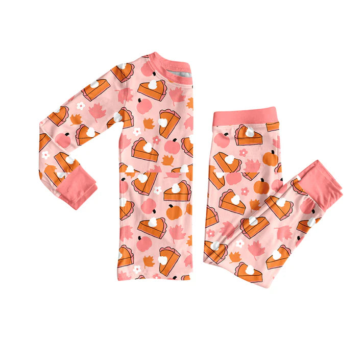 Preorder (moq 5)Baby Girls Long Sleeves Pink Pumpkins Cakes Top Pant Pajamas Set 5.27