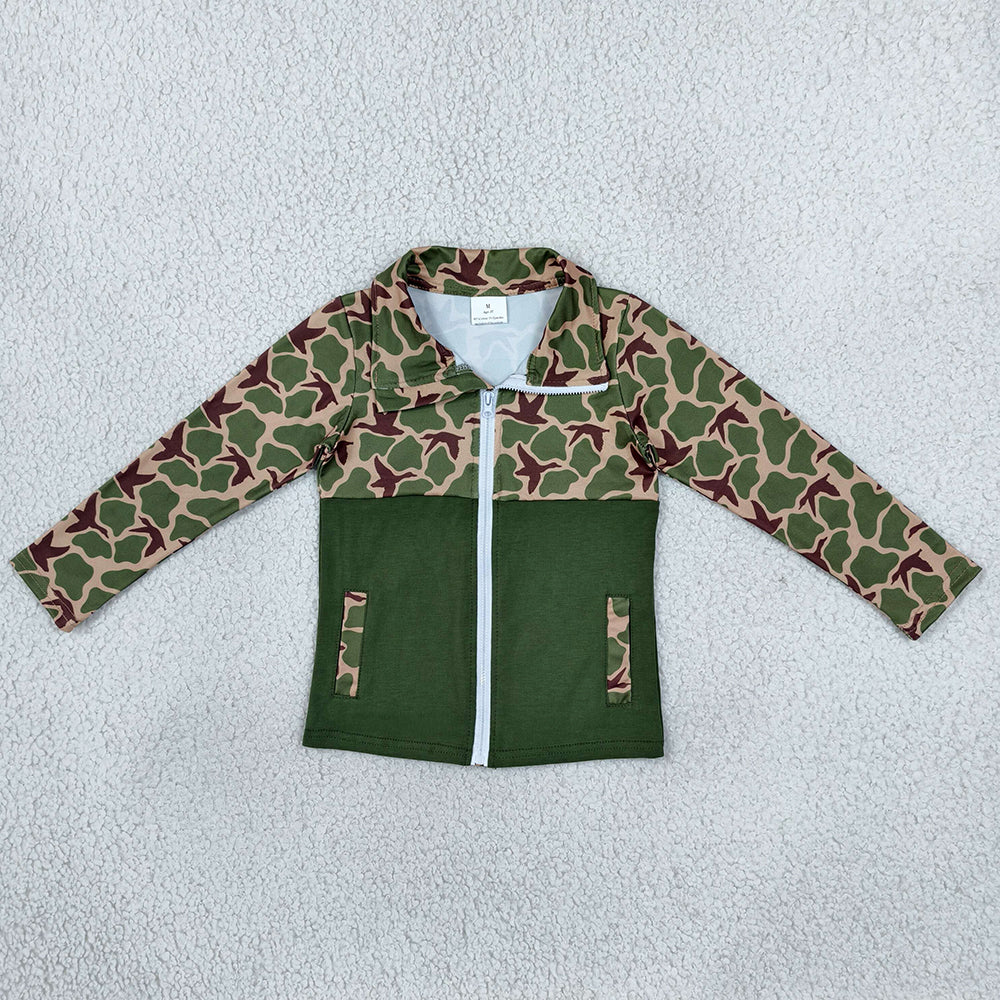 Baby Boys Clothes Long Sleeve Green Camo Ducks Pockets Zip Hunting Jackets Top BT1933