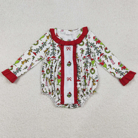 Baby Girls Rompers Grin Bows Holly Christmas Ruffle Collar Rompers LR2635 10.3