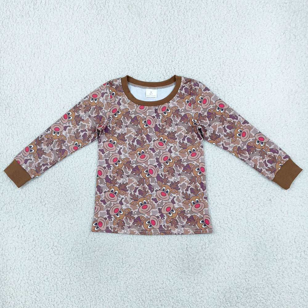 Baby Boys Clothes Long Sleeve Brown Camo Deer Christmas T-shirts Top BT1905