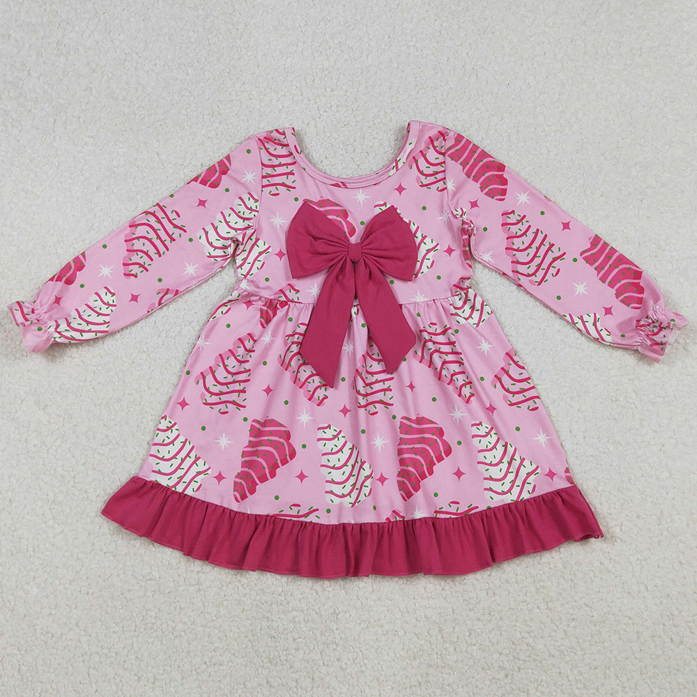 Baby Girls Dress Pink Stripe Trees Stars Bow Christmas Ruffle Knee Length Dresses GLD1276 10.3