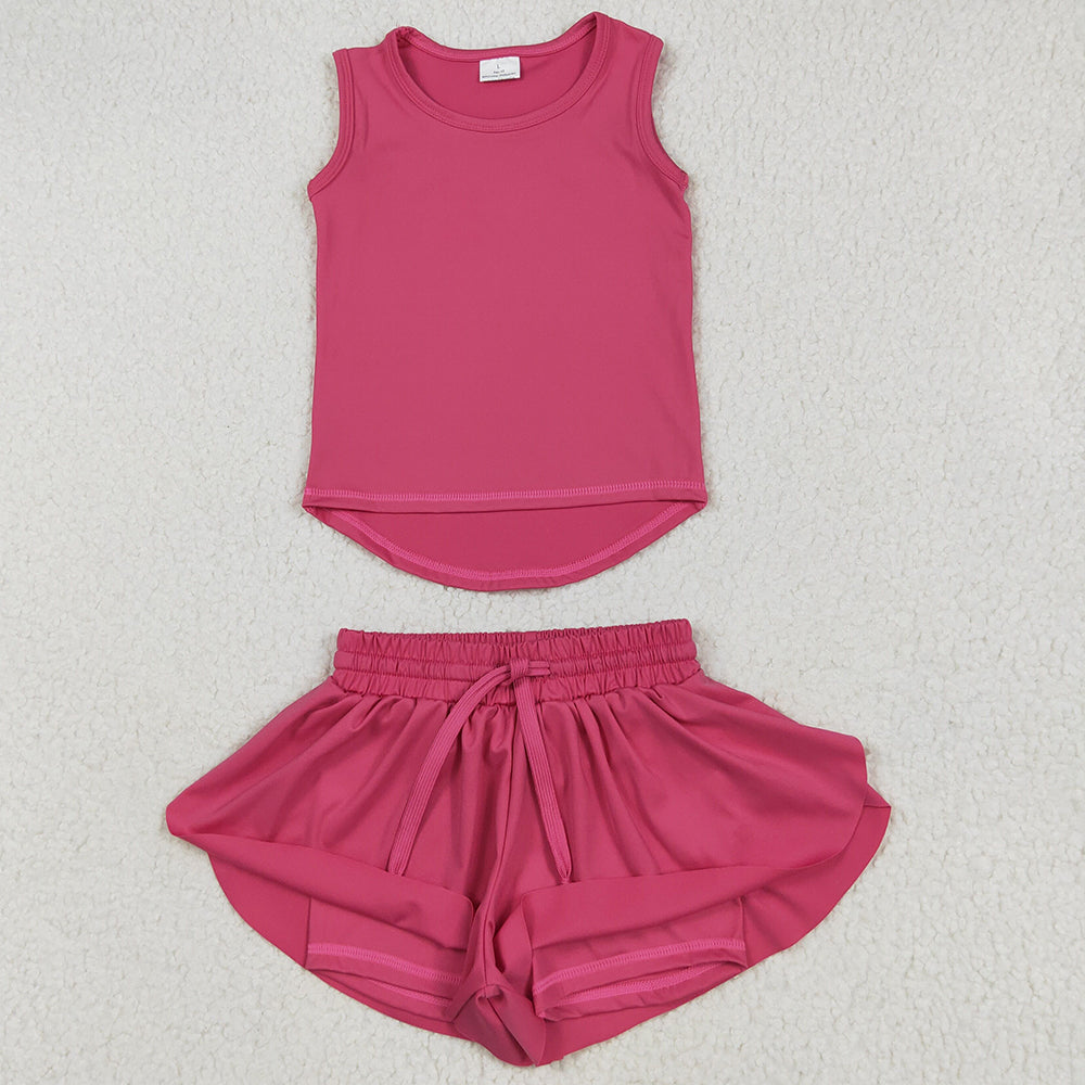 Sibling Baby Girls Yoga Clothes Sleeveless Colorful Yoga Vests Top Ruffle Shorts Sets 5.28
