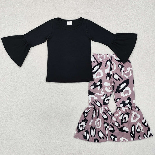 Baby Girls Clothes Black Tops Leopard Bell Pants Sets GLP1970