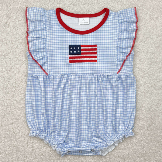 Embroidery Baby Girls Rompers July 4th Checkered Flag Rompers SR2817 4.9