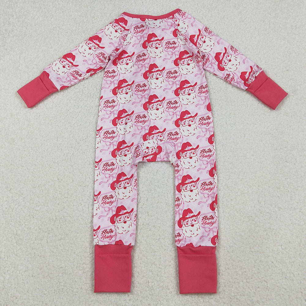 Baby Girls Rompers Pink Bows Santa Christmas Zipper Footie Rompers LR2243 10.3