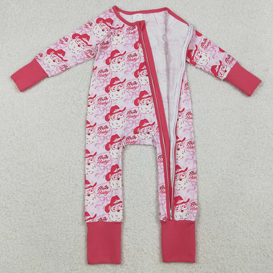 Baby Girls Rompers Pink Bows Santa Christmas Zipper Footie Rompers LR2243 10.3