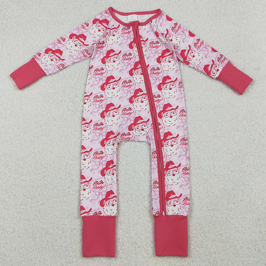 Baby Girls Rompers Pink Bows Santa Christmas Zipper Footie Rompers LR2243 10.3