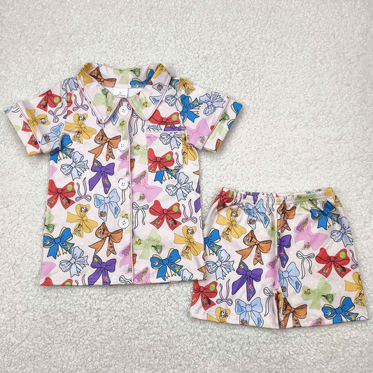 Baby Girls Pajamas Pink Princess Bows Button Pocket Top Shorts Sets GSSO2321 4.21