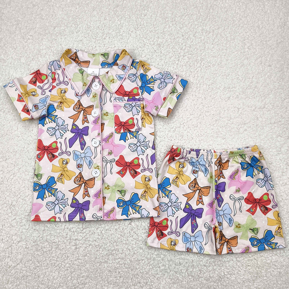 Sibling Baby Girls Pajamas Colorful Bows Buttons Shirt Shorts Pajamas Clothes Sets 5.28