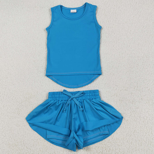 Baby Girls Clothes Blue Sleeveless Yoga Top Skorts Sets GSSO2504 5.23