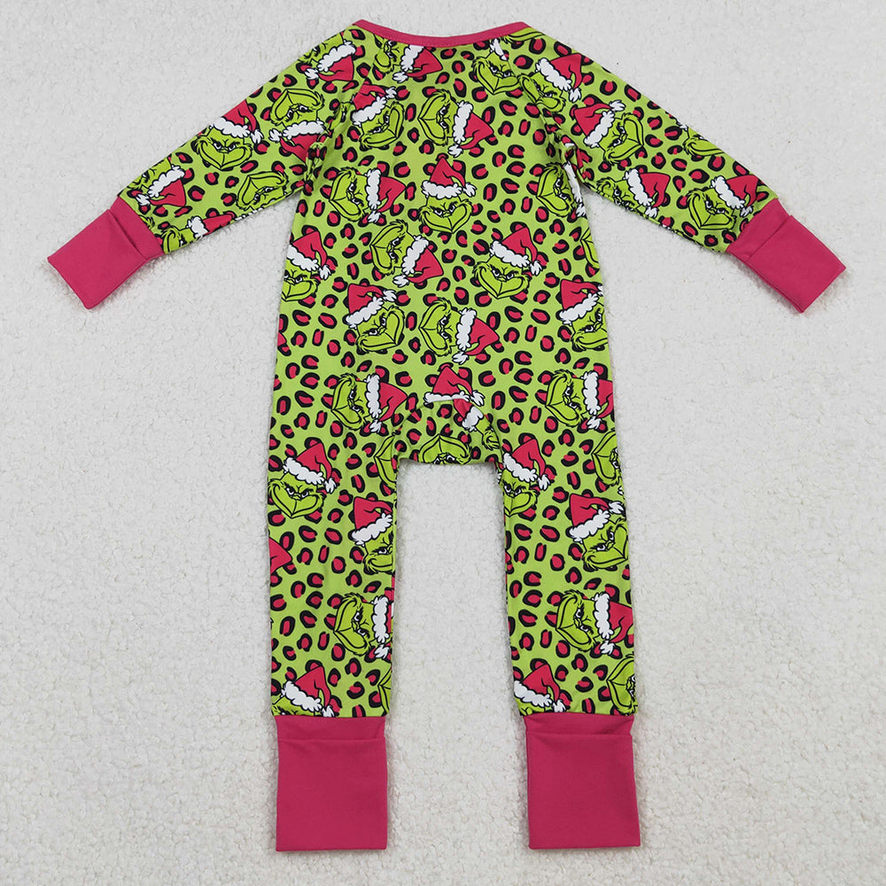 Baby Girls Rompers Leopard Hats Grin Christmas Ruffle Zipper Footie Rompers LR2520 10.3