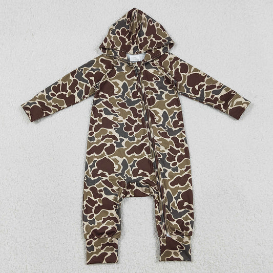 Baby Boys Rompers Southern Dark Brown Camo Hoodie Two Way Zip Convertible Rompers LR2826 1.2
