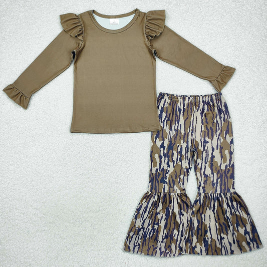 Baby Girls Clothes Green Top Bottomland Camo Bell Pants Sets GLP2003