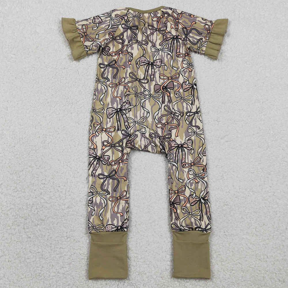 Baby Girls Rompers Southern Olive Camo Bows Two Way Zip Convertible Rompers SR3931