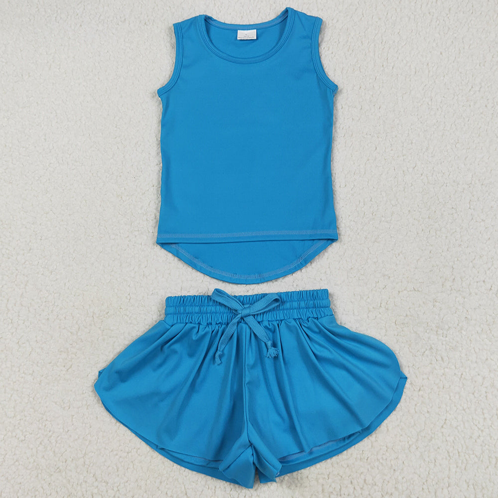 Baby Girls Clothes Blue Sleeveless Yoga Top Skorts Sets GSSO2504 5.23