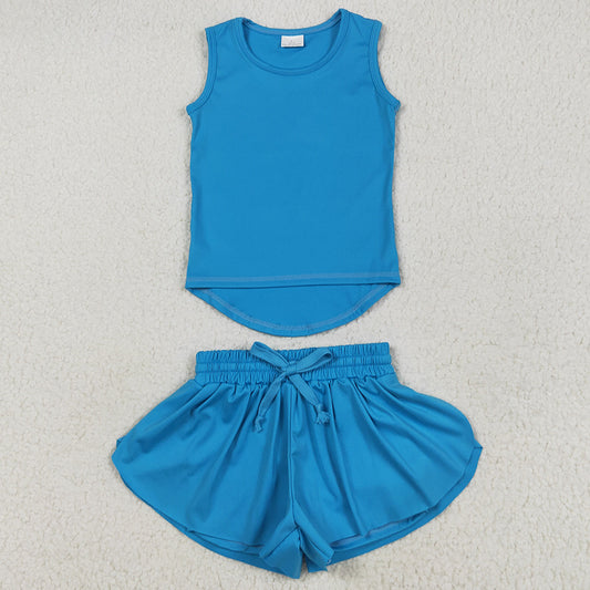 Baby Girls Clothes Blue Sleeveless Yoga Top Skorts Sets GSSO2504 5.23
