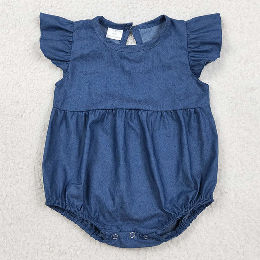 Baby Girls Rompers Hot Blue Flutter Sleeve Denim Ruffle Rompers SR3734