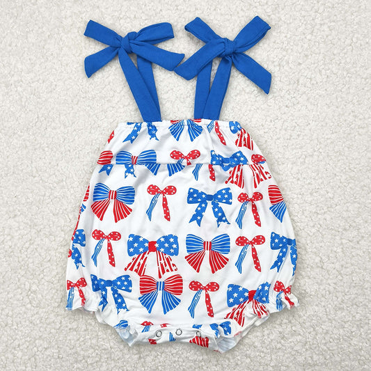 Baby Infant Girls Rompers Blue Strap Red Bows Stars 4th Of July Rompers SR2902 4.28