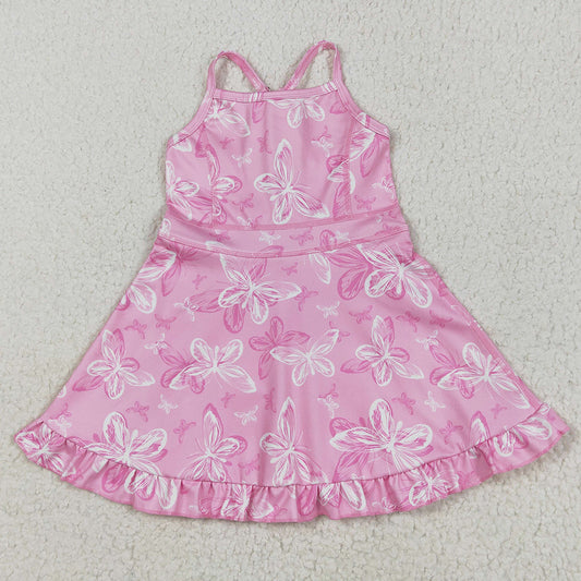 Baby Girls Dress Pink Strap Butterfly Yoga Ruffle Knee Length Dresses GSD2292 5.23