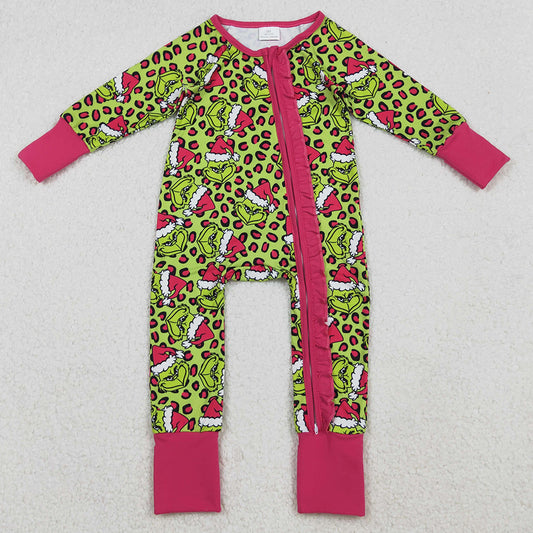 Baby Girls Rompers Leopard Hats Grin Christmas Ruffle Zipper Footie Rompers LR2520 10.3