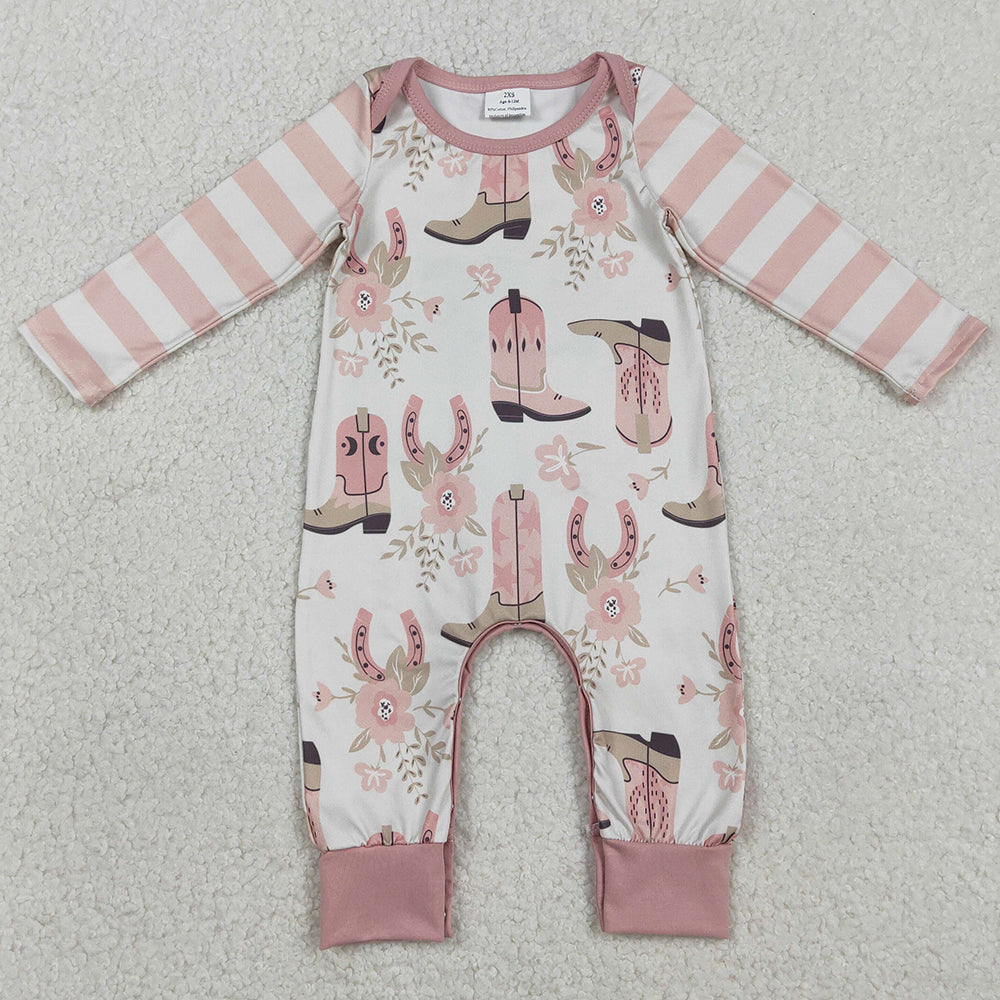 Baby Girls Rompers Pink Boots Flowers Western Footie Rompers LR2976 1.2