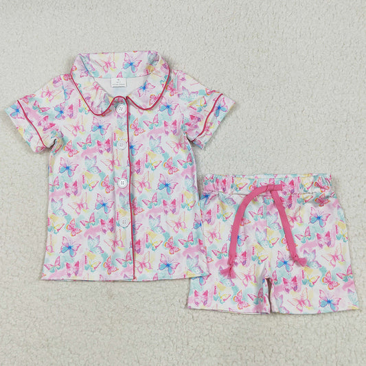 Baby Girls Pajamas Short Sleeves Colorful Butterfly Butter Top Shorts Sleepwear Sets GSSO2601 5.26