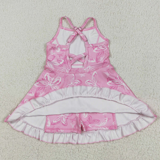 Baby Girls Dress Pink Strap Butterfly Yoga Ruffle Knee Length Dresses GSD2292 5.23