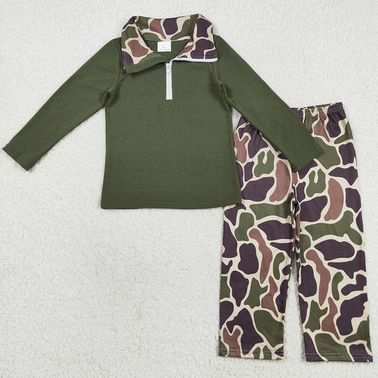 Baby Boys Clothes Dark Green Long Sleeves Zipper Top Camo Pant Western Set BLP1138 8.9