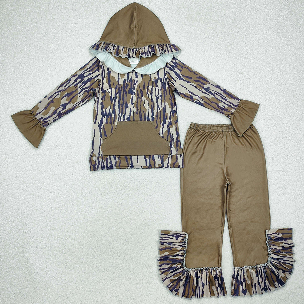 Baby Girls Clothes Bottomland Camo Hooded Top Bell Pants Clothes Hoodies Sets GLP2030