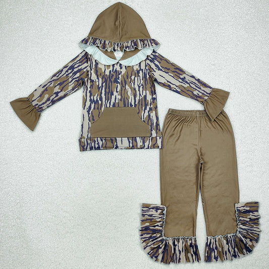 Baby Girls Clothes Bottomland Camo Hooded Top Bell Pants Clothes Hoodies Sets GLP2030