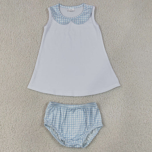 Baby Boys Clothes Light Blue Checked Collar Tunic Bummies Clothes Sets GBO0539