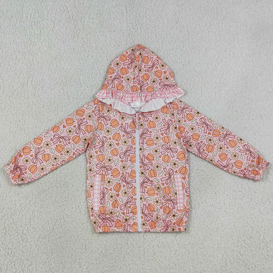 Baby Girls Clothes Long Sleeve Flowers Bows Pumpkins Fall Zip Pockets Hoodies Top GT1661